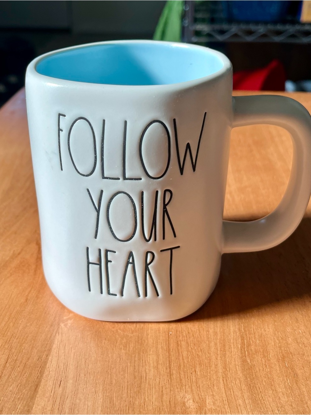 Rae Dunn 'Follow Your Heart' Mug - White with Blue Interior